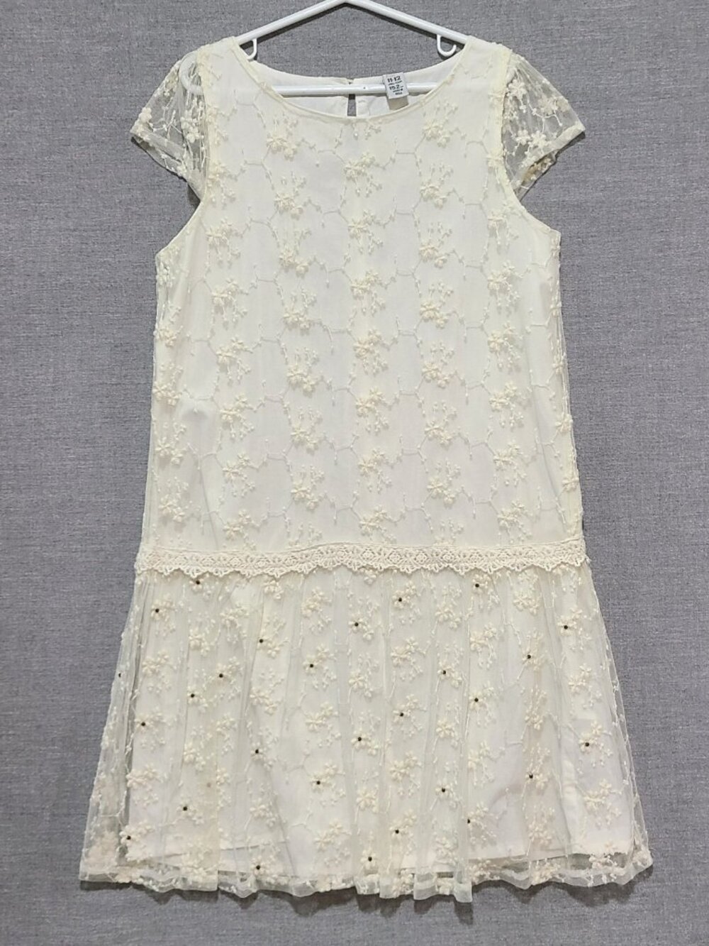 Zara Kids Cream Ivory Lace Dress size 11-12 Beaded Drop Waist Wedding Communion